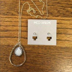 Long gold chain W/ Pendant Necklace Ear Set